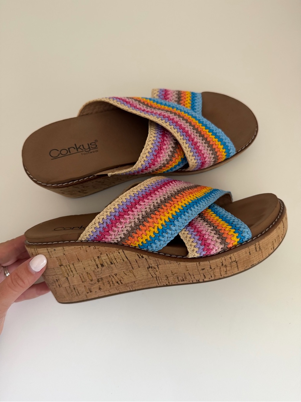 Corkys Peace Out Multicolor Woven Platform Wedges Size 8 - Picture 4 of 7